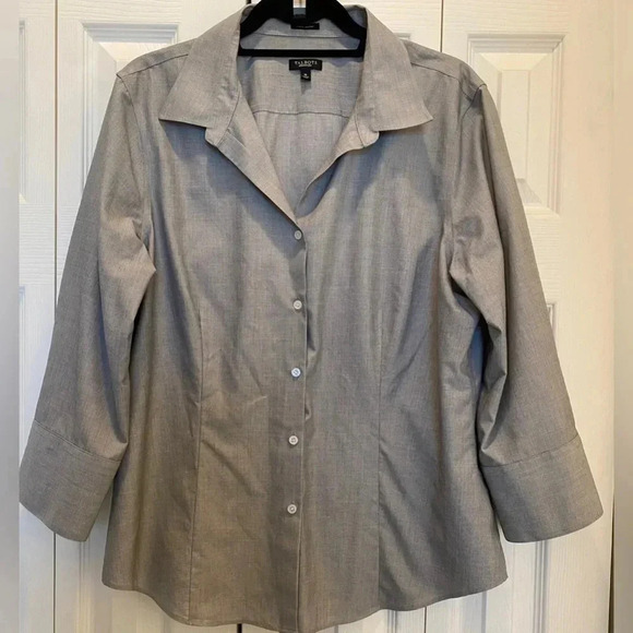 Talbots Women’s 100% Cotton 3/4 Sleeve Collared Button Gray Career Shirt 16 EUC - Picture 6 of 9